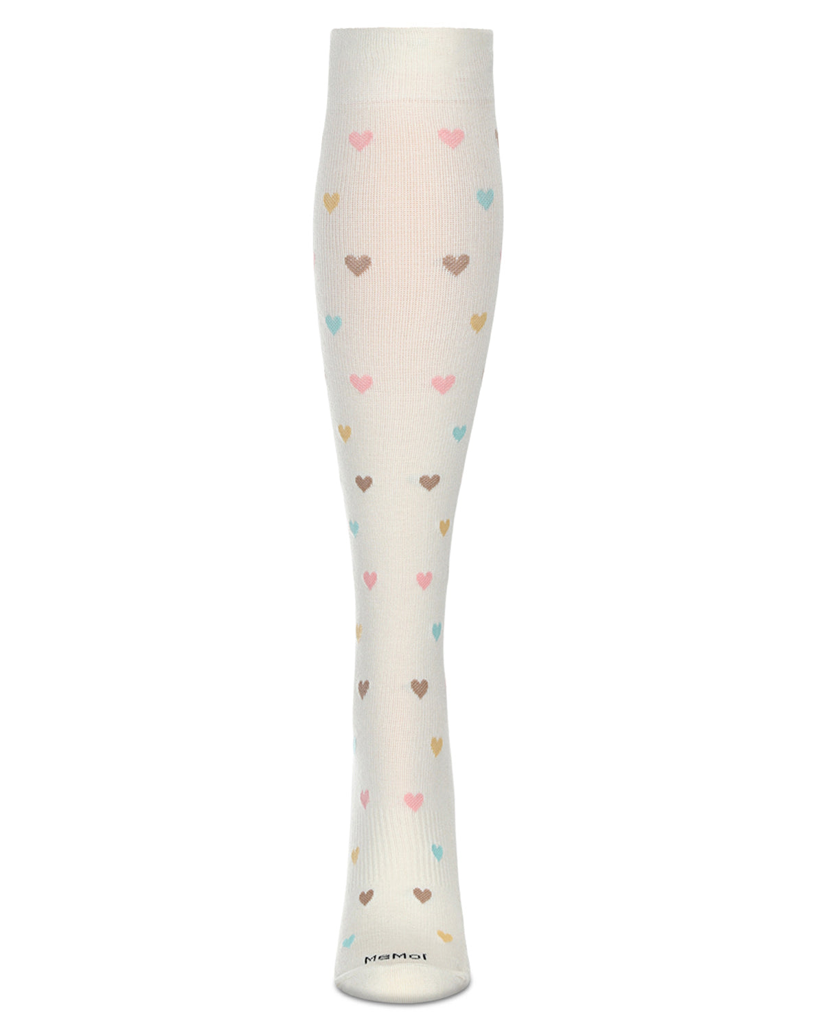 Women's Multicolor Hearts Bamboo Blend 8-15MMHG Graduated Compression Socks : Color: Ivory