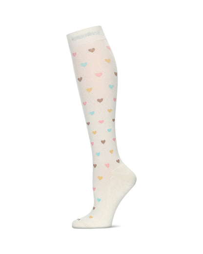 Women's Multicolor Hearts Bamboo Blend 8-15MMHG Graduated Compression Socks : Color: Ivory