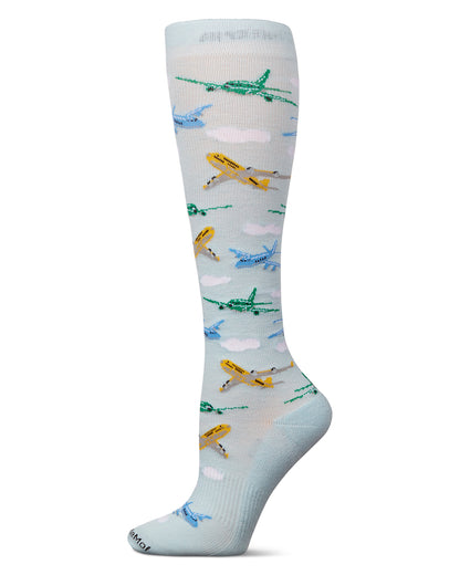 Airplanes 8-15 mmHg Graduated Bamboo Compression Socks : Color: Light Blue