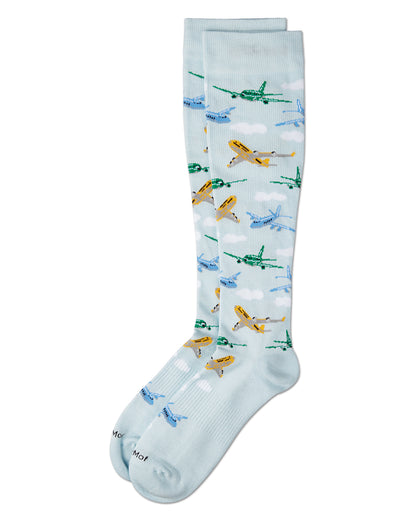 Airplanes 8-15 mmHg Graduated Bamboo Compression Socks : Color: Light Blue