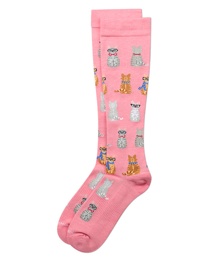 Women's "Studious Cats" Rayon-Blend Knee High Mild Compression Sock (8-15 mmHg)