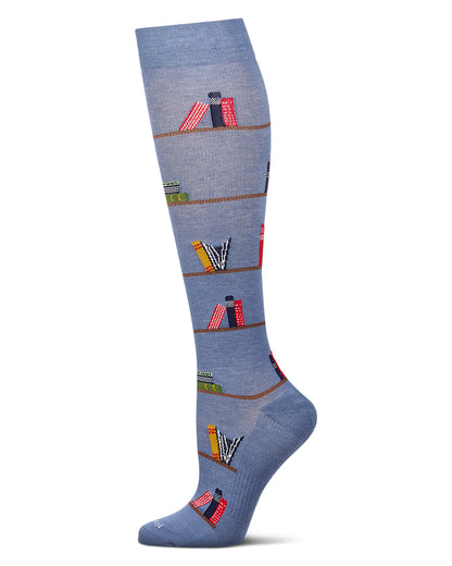 Women's "Bookshelf" Rayon-Blend Knee High Compression Sock (8-15 mmHg)