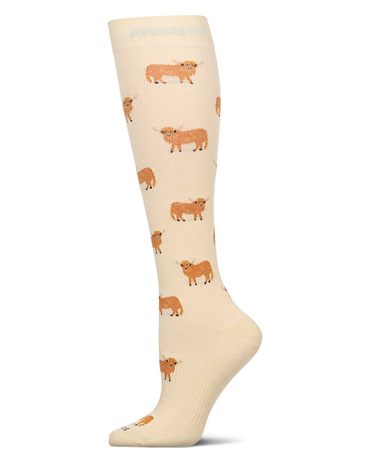 Women's "Highland Cows" Rayon-Blend Compression Knee Sock (8-15 mmHg)