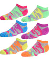 6 Pair Girls Camo Rib-Trim Low Cut Socks, Assorted Camouflage Prints