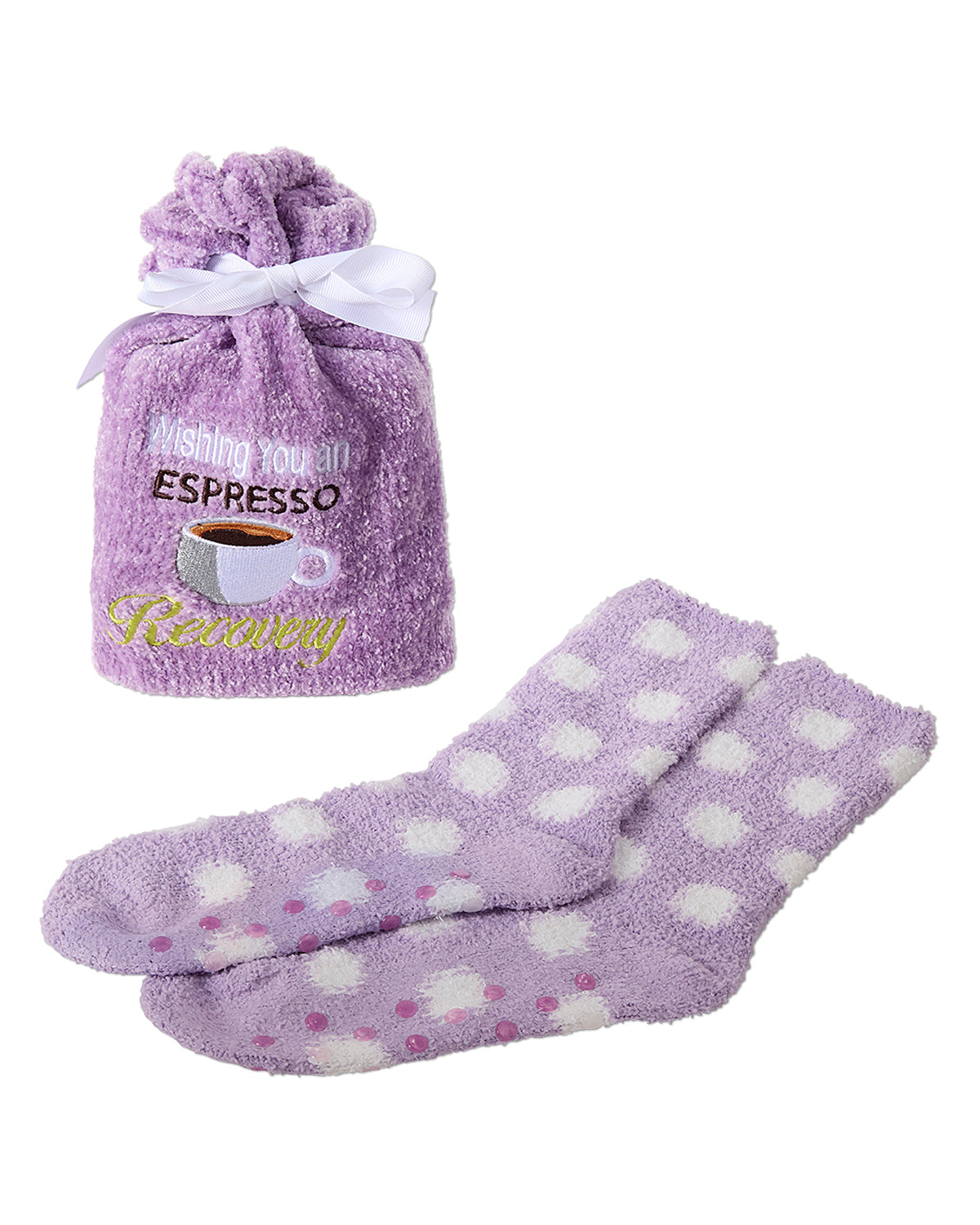 Women's "Wishing You An Espresso Recovery" Cozy Sock & Gift Bag Set : Color: Lilac