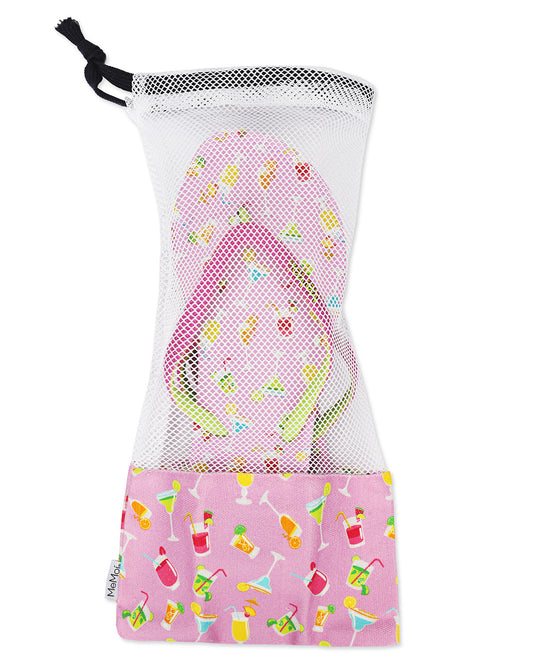 Women's Drinks Flip Flops & Mesh Bag Set : Color: Lavender