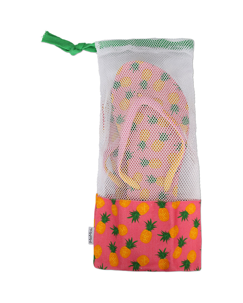 Women's Pineapple Flip Flops & Mesh Bag Set