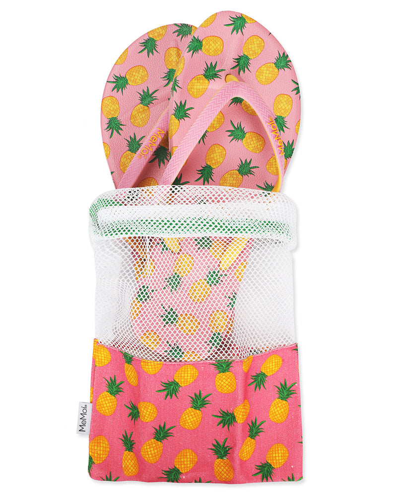 Women's Pineapple Flip Flops & Mesh Bag Set
