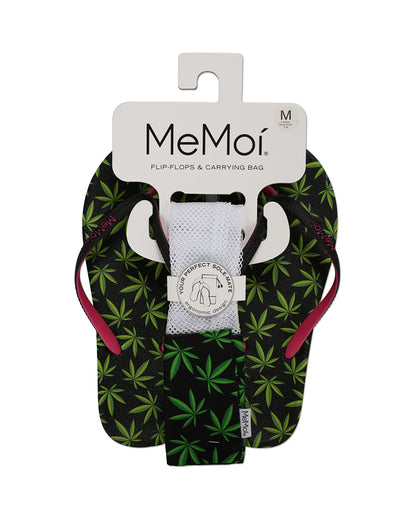 Women's Weed Flip Flops & Mesh Bag Set : Color: Black