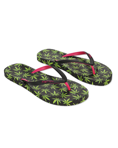 Women's Weed Flip Flops & Mesh Bag Set : Color: Black