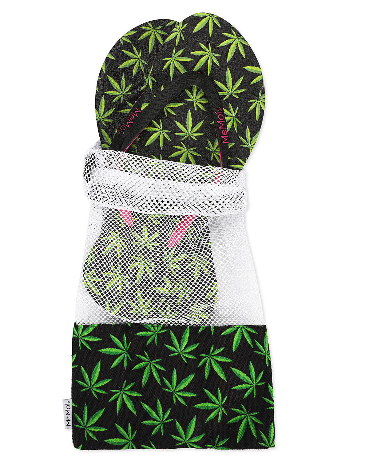 Women's Weed Flip Flops & Mesh Bag Set : Color: Black