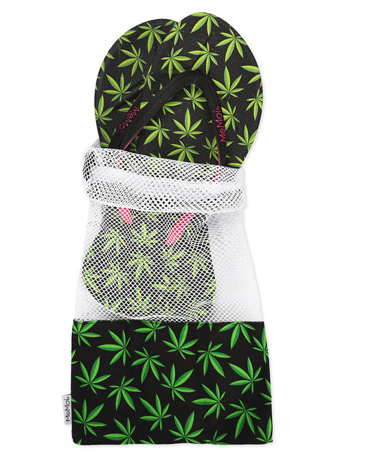 Women's Weed Flip Flops & Mesh Bag Set : Color: Black