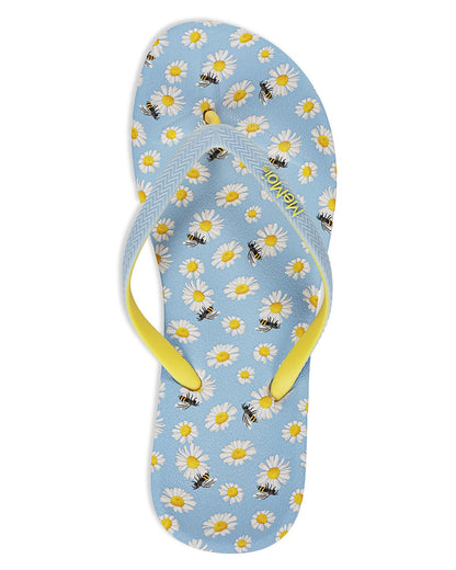 Women's Daisy & Bees Flip Flops & Mesh Bag Set : Color: Light Blue