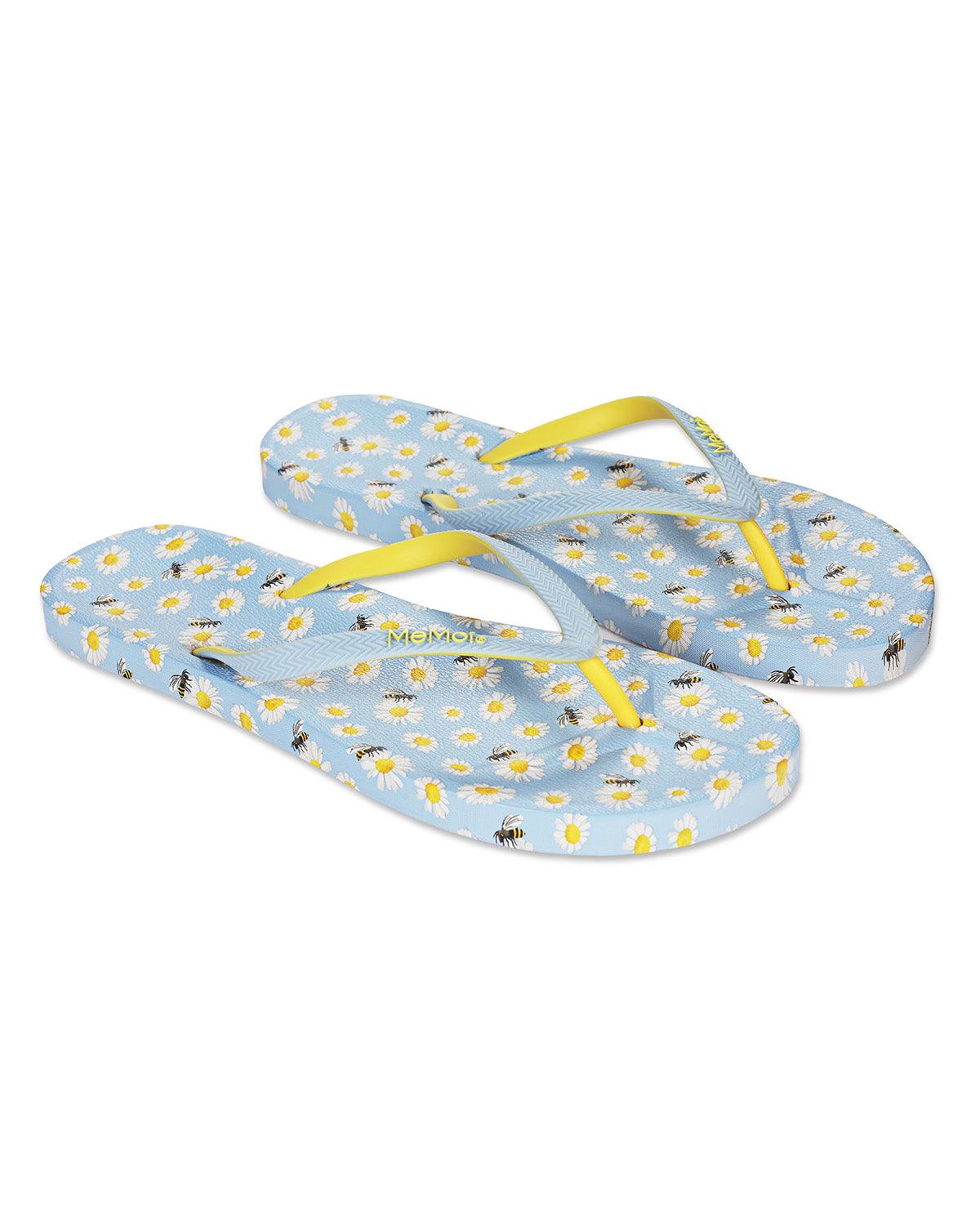 Women's Daisy & Bees Flip Flops & Mesh Bag Set : Color: Light Blue