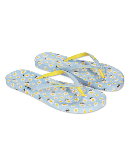 Women's Daisy & Bees Flip Flops & Mesh Bag Set : Color: Light Blue