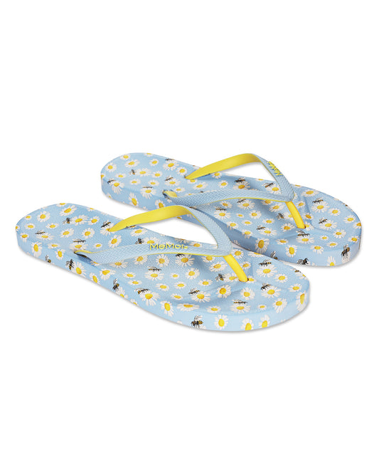 Women's Daisy & Bees Flip Flops & Mesh Bag Set : Color: Light Blue
