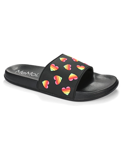 Women's Rainbow Heart Lightweight Slides : Color: Black