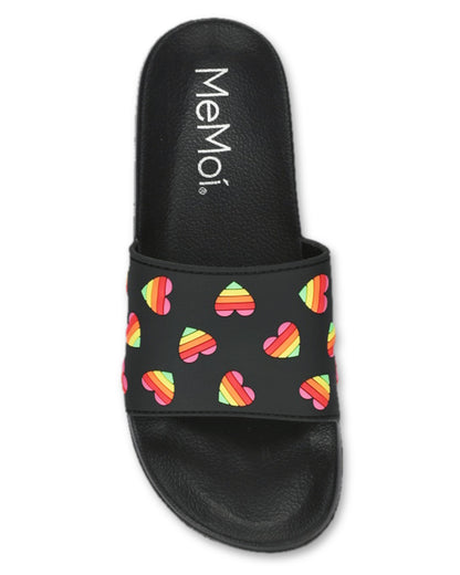Women's Rainbow Heart Lightweight Slides : Color: Black