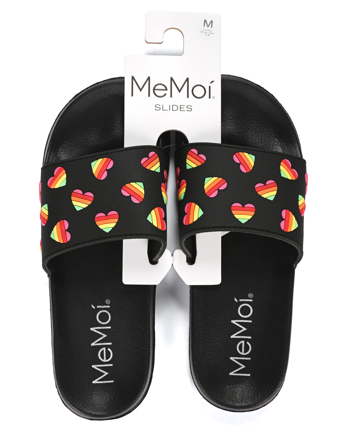 Women's Rainbow Heart Lightweight Slides : Color: Black