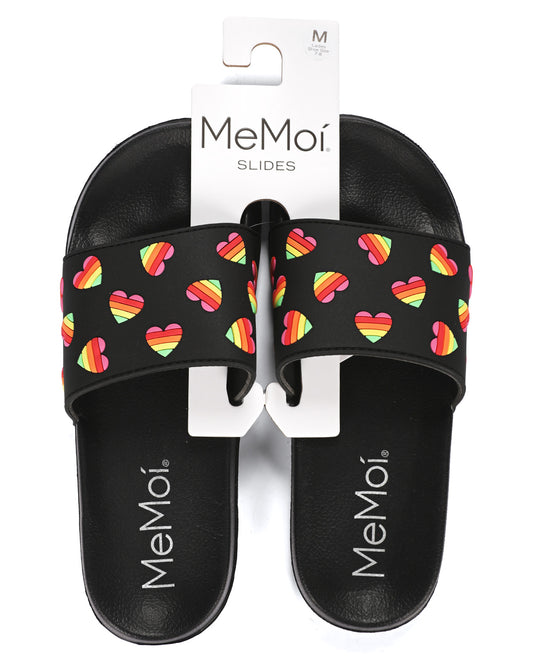 Women's Rainbow Heart Lightweight Slides : Color: Black