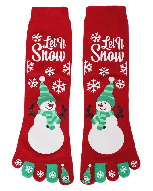 Festive Let It Snow Non-Skid Toe Socks : Color: Red