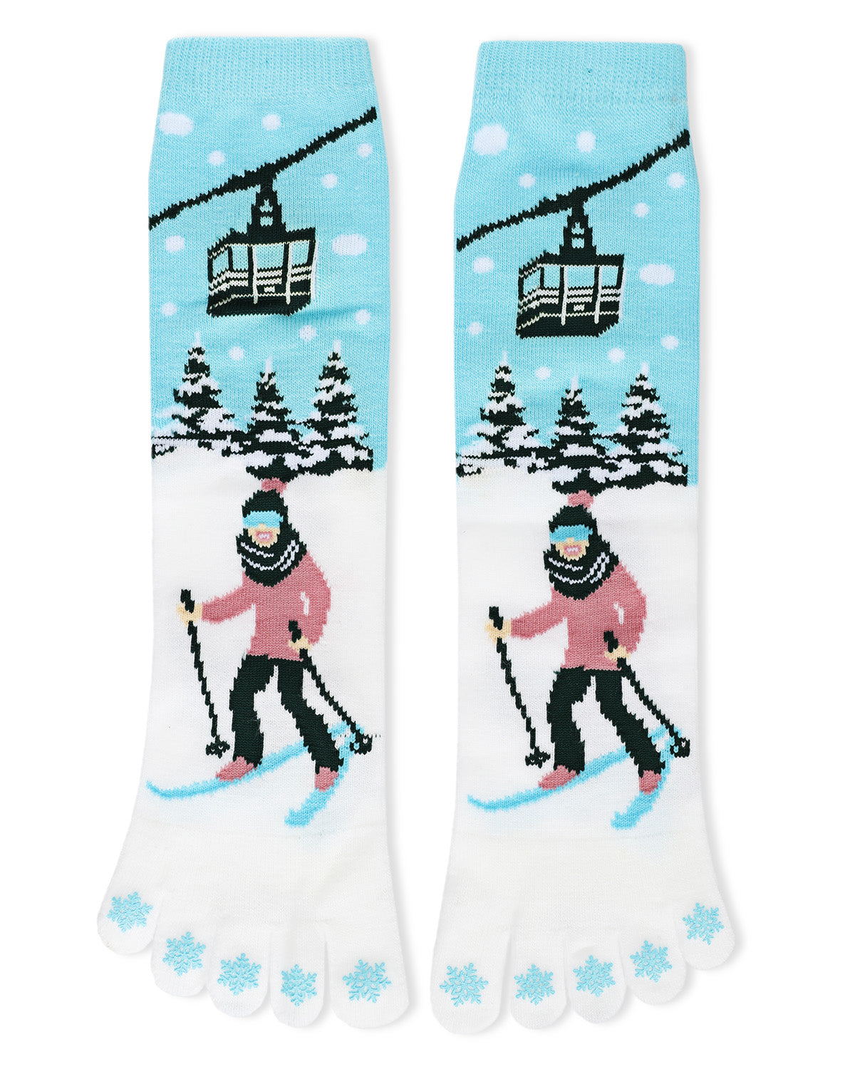 Festive Skiing Non-Skid Toe Socks : Color: White