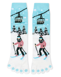 Festive Skiing Non-Skid Toe Socks