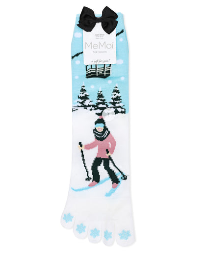 Festive Skiing Non-Skid Toe Socks : Color: White