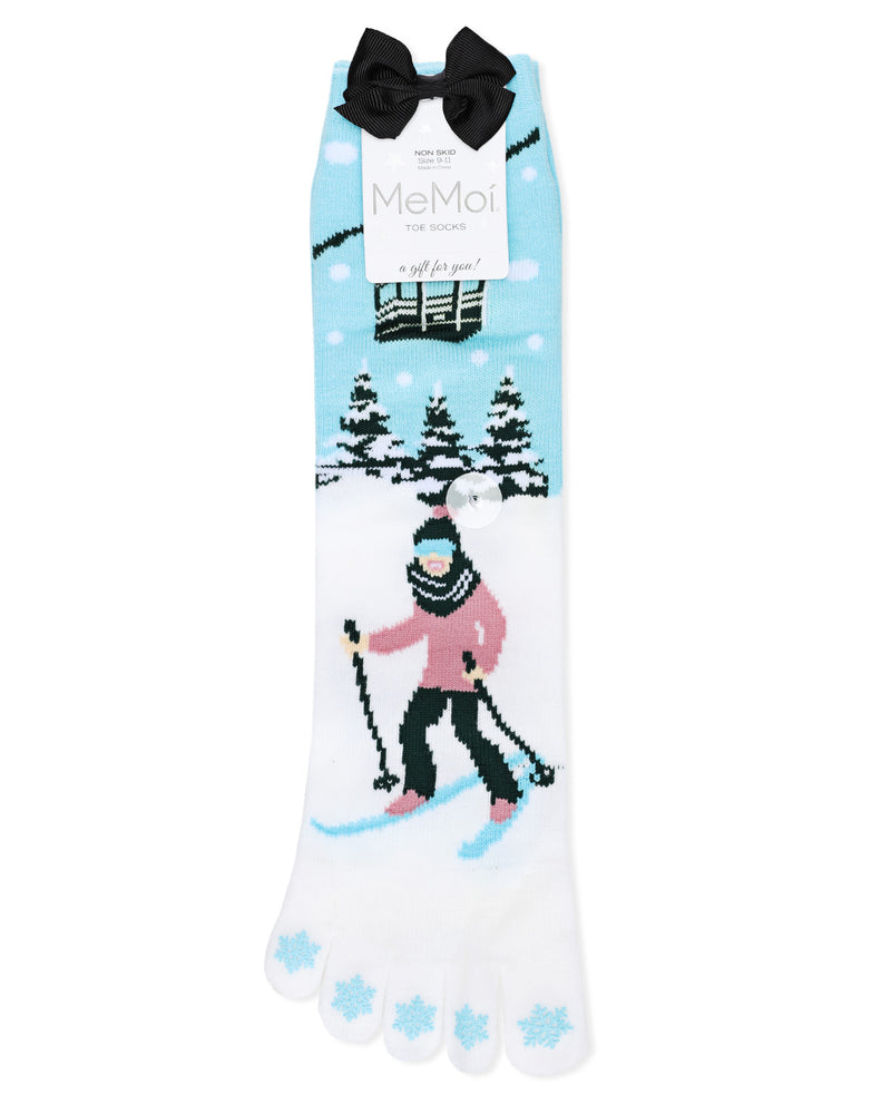Festive Skiing Non-Skid Toe Socks
