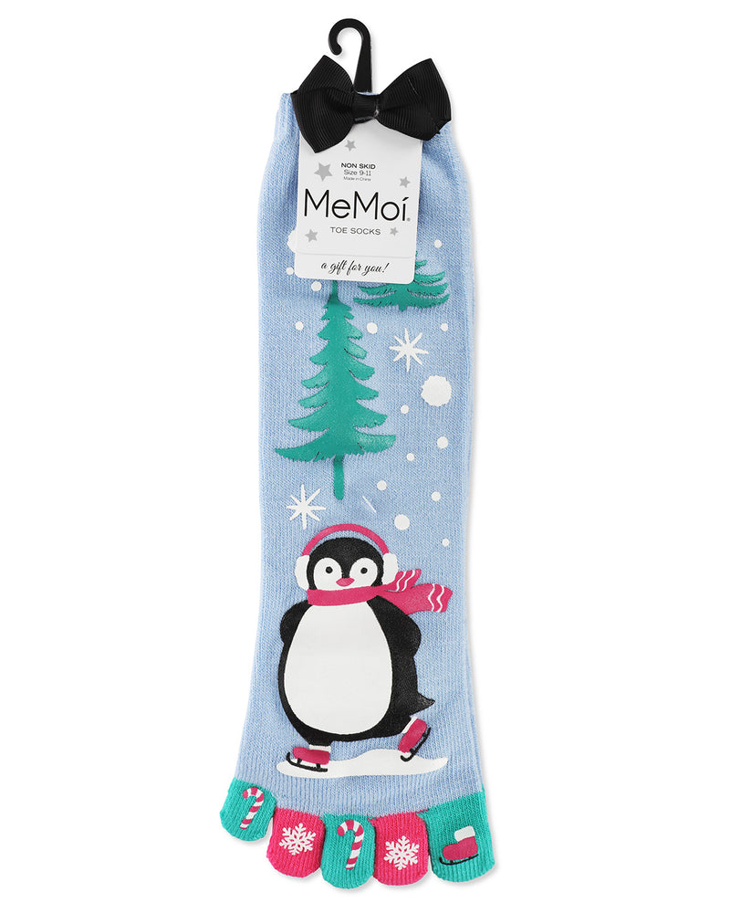 Festive Skating Penguin Non-Skid Toe Socks