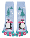 Festive Skating Penguin Non-Skid Toe Socks : Color: Light Blue