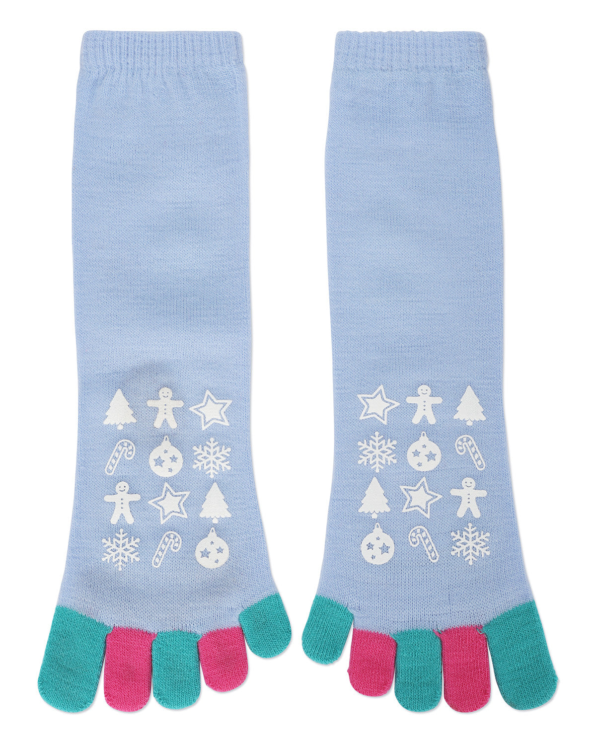 Festive Skating Penguin Non-Skid Toe Socks : Color: Light Blue