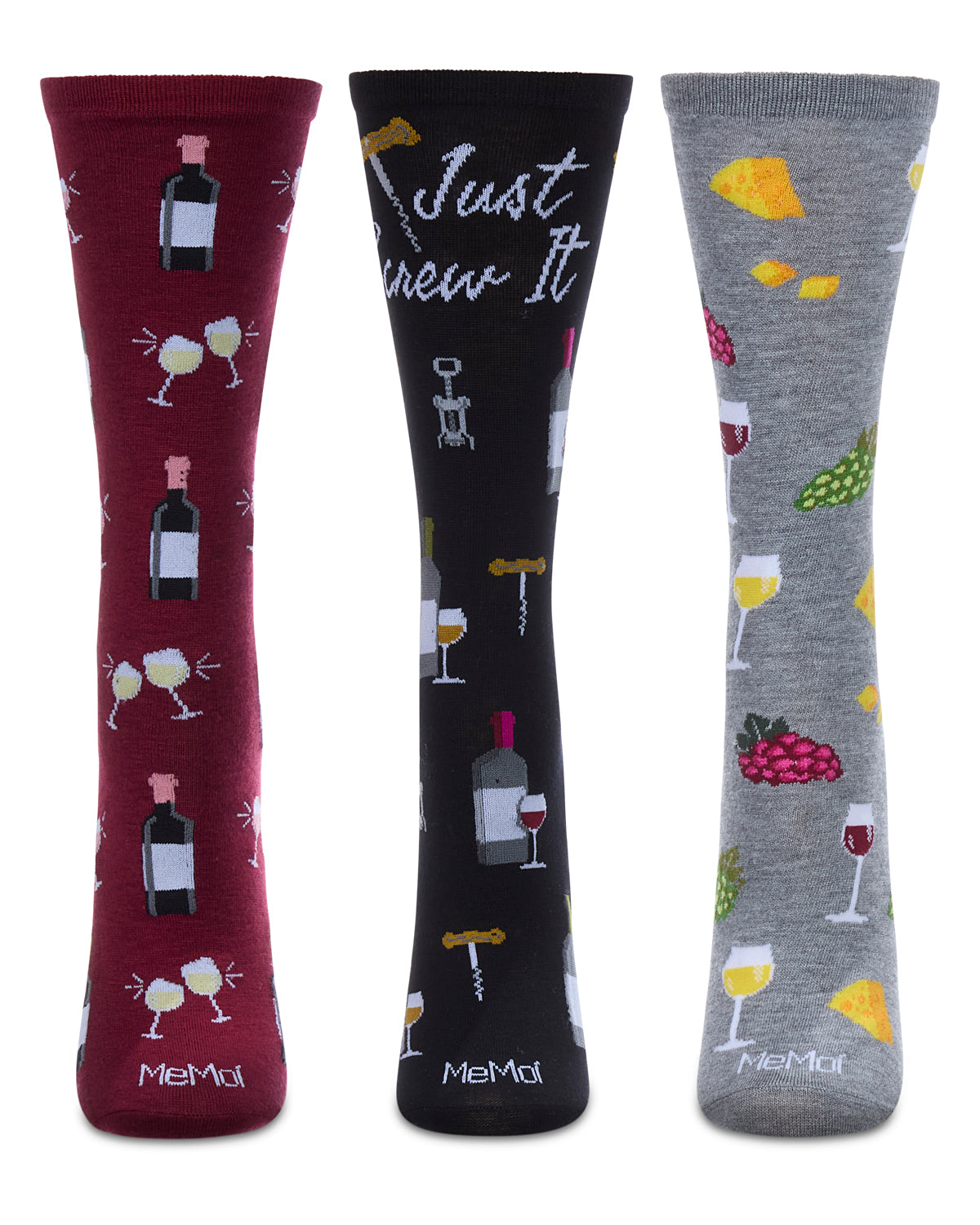 Boxed Wine 3 Pack Gift Set Crew Socks : Color: Multi