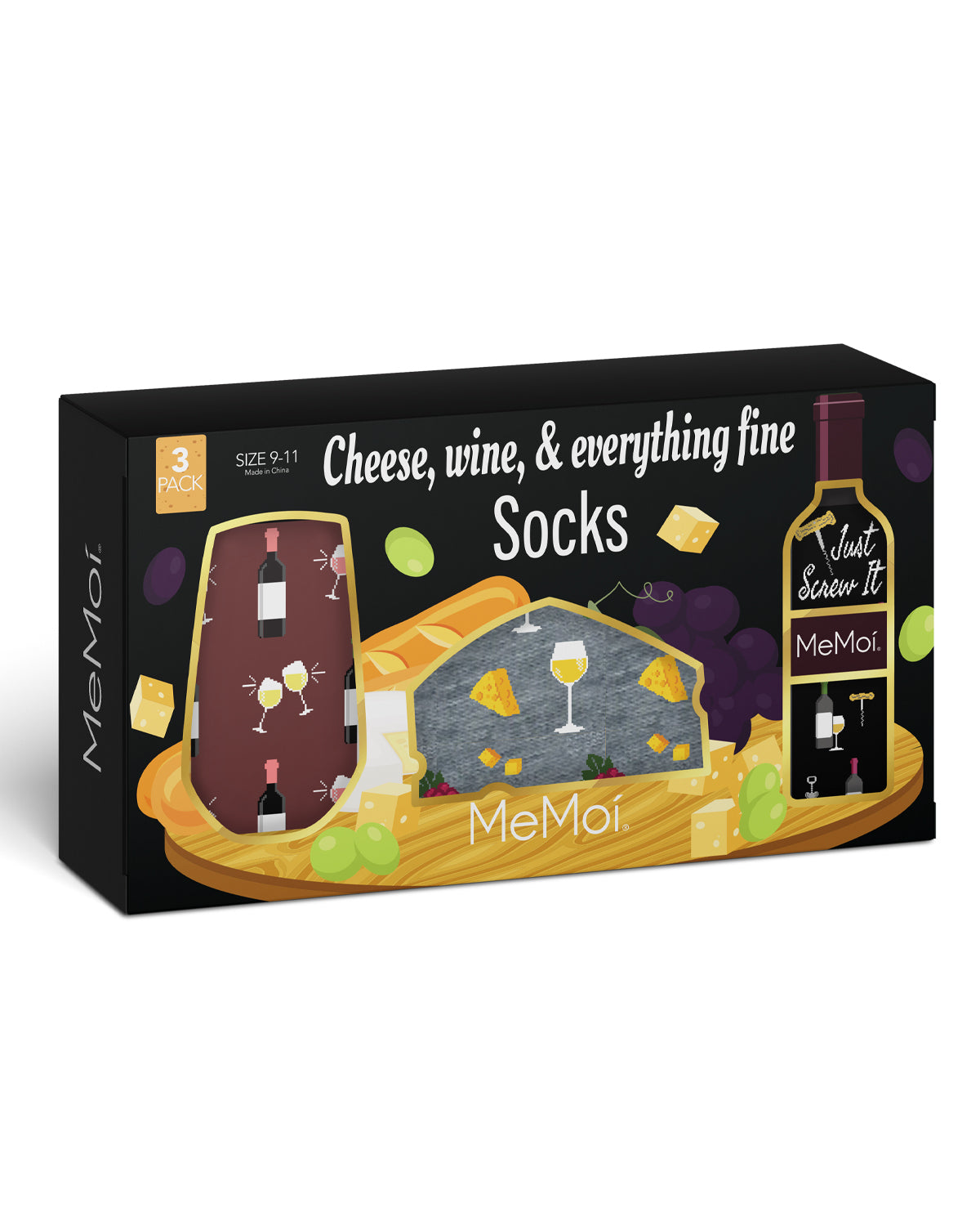 Boxed Wine 3 Pack Gift Set Crew Socks : Color: Multi