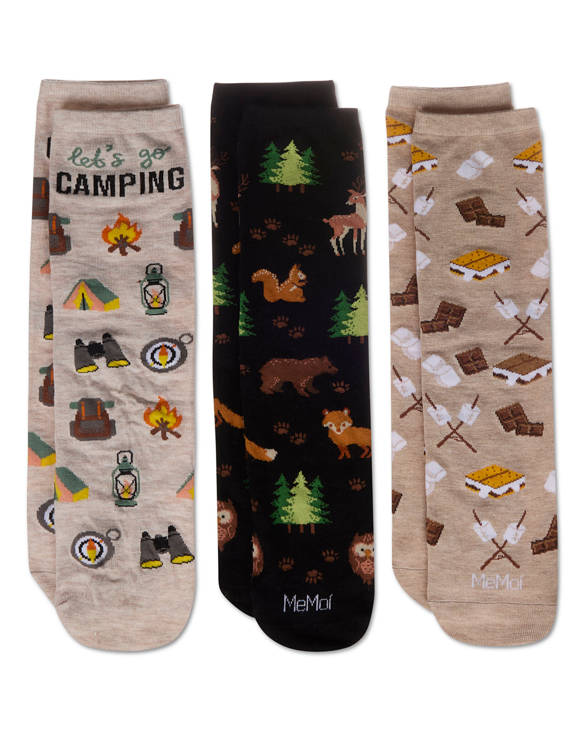 Lets Go Camping 3 Pack Gift Set Crew Socks : Color: Multi