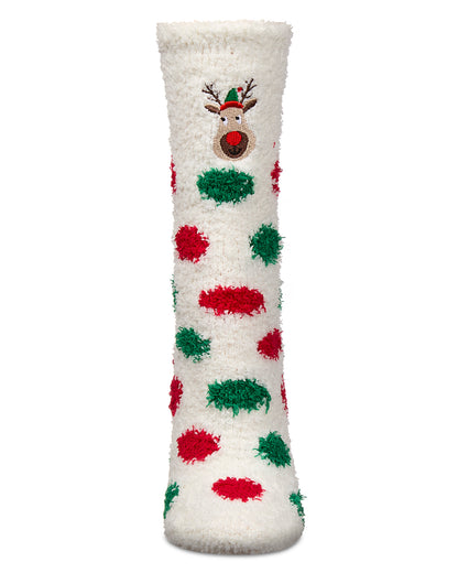 Women's Reindeer Mistle Toes Cozy Crew Socks : Color: Ivory