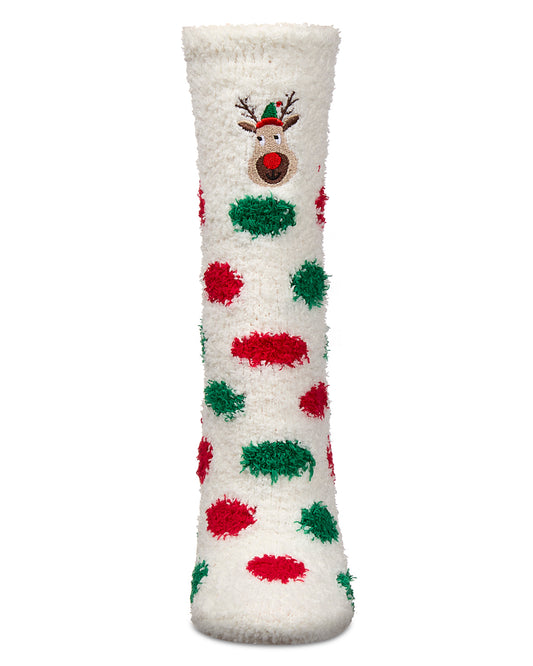Women's Reindeer Mistle Toes Cozy Crew Socks : Color: Ivory
