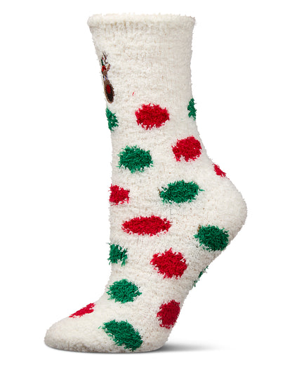 Women's Reindeer Mistle Toes Cozy Crew Socks : Color: Ivory