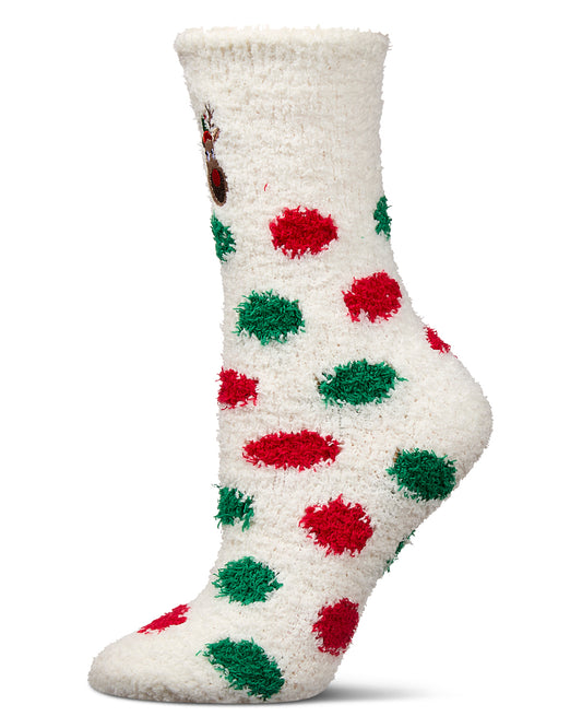 Women's Reindeer Mistle Toes Cozy Crew Socks : Color: Ivory