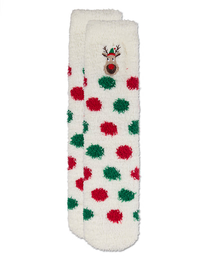 Women's Reindeer Mistle Toes Cozy Crew Socks : Color: Ivory