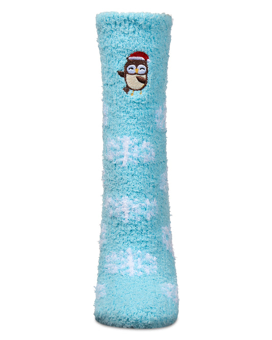 Women's Owl Mistletoe Cozy Crew Socks : Color: Light Blue