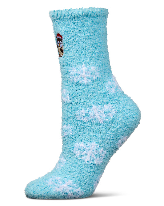Women's Owl Mistletoe Cozy Crew Socks : Color: Light Blue
