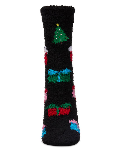 Women's Tree & Presents Mistle Toes Cozy Crew Socks : Color: Black