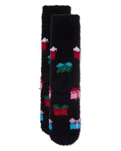 Women's Tree & Presents Mistle Toes Cozy Crew Socks : Color: Black