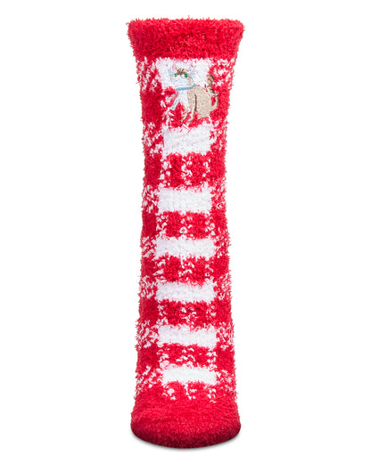Women's Cat Mistle Toes Cozy Crew Socks : Color: Red