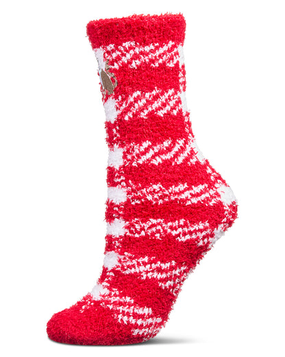 Women's Cat Mistle Toes Cozy Crew Socks : Color: Red