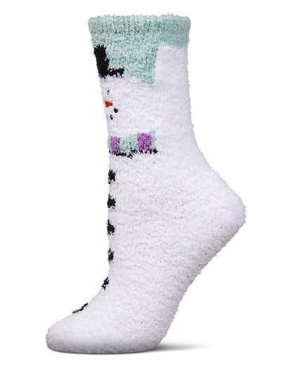 Women's Snowman Mistle Toes Cozy Crew Socks : Color: White