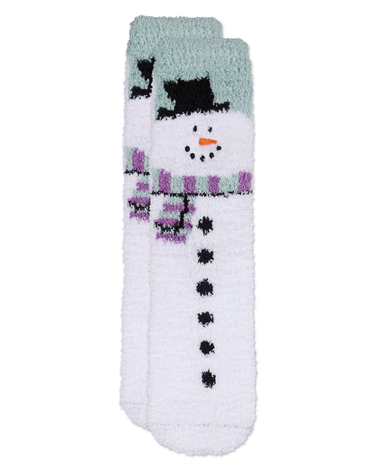 Women's Snowman Mistle Toes Cozy Crew Socks : Color: White