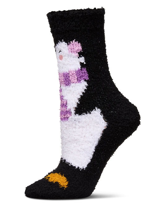 Women's Penguin Mistle Toes Cozy Crew Socks : Color: Black