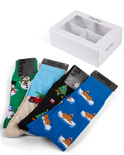 4 Pair Men's Christmas Novelty Crew Socks Gift Set